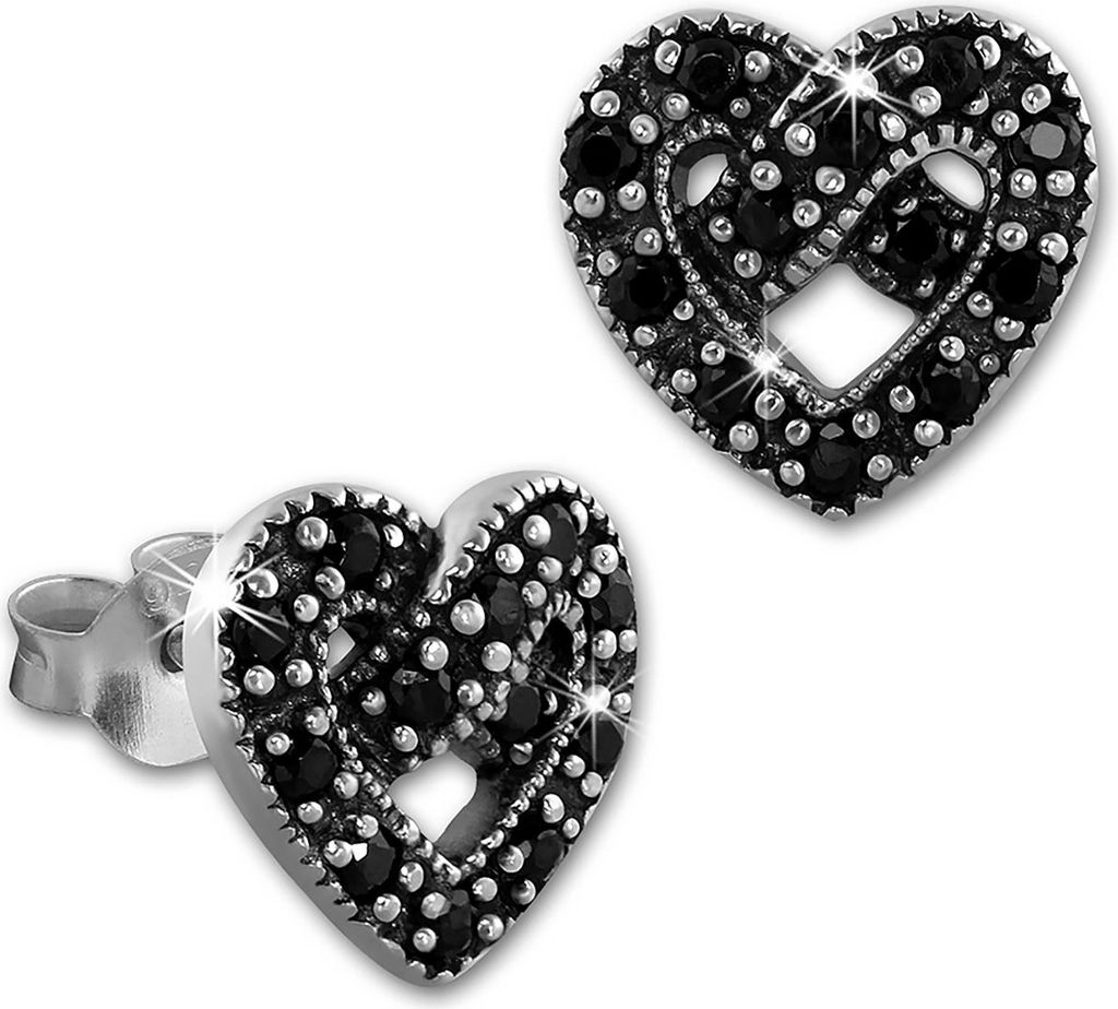 SilberDream Ohrstecker Damen Silber schwarz Herz Zirkonia Ohrringe SDO8518S