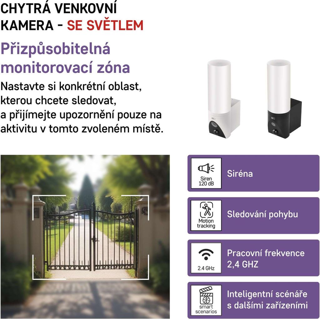 EMOS GoSmart Biela vonkajšia otočná kamera s WiFi a svetlom Obrázok produktu 14