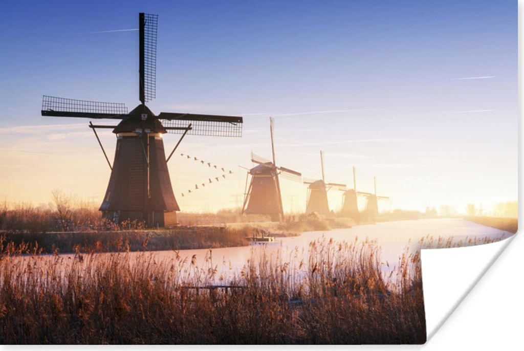 MuchoWow Poster Die Windmühlen von Kinderdijk 120x80 cm - Bilder