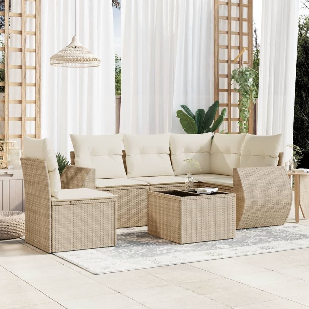 Maison Exclusive - 6-tlg. Garten-Sofagarnitur mit Kissen Beige Poly Rattan