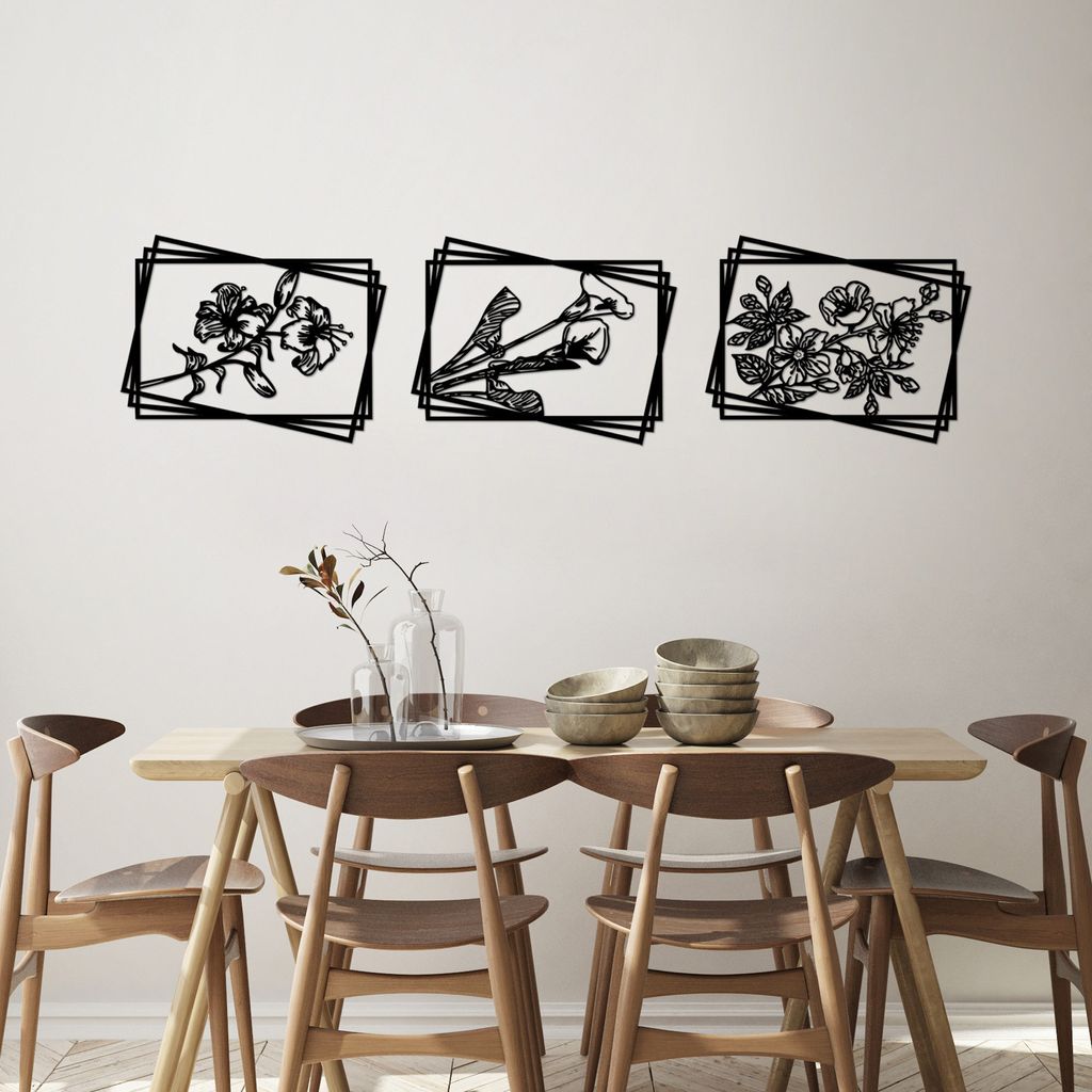 Wallity, Flowers- SKL2485, Schwarz, Sonstige Wohndekorationen, 60 x 47 cm, 100% Metall (Dicke: 1