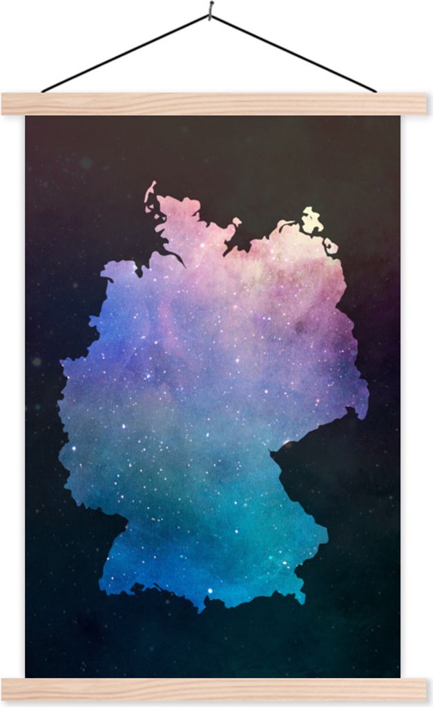 MuchoWow Textilposter Karte - Deutschland - Sternenhimmel 120x180 cm mit holzfarbenen Rahmen - Textil-Plakat