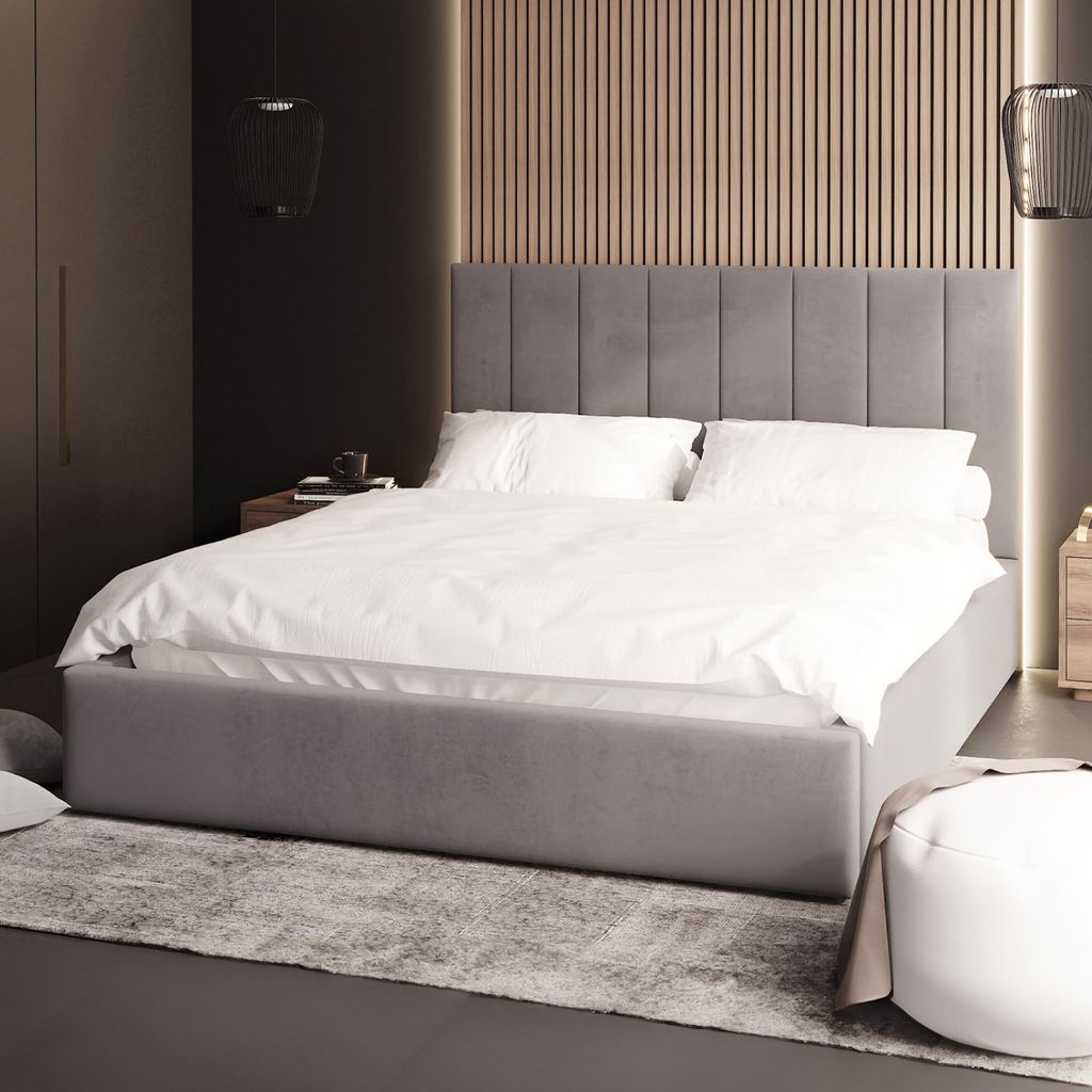 FDM Bett Kaja Paris 120x200 cm Polsterbett mit Lattenrost aus Metall Bettkasten Stauraumbett Samt white