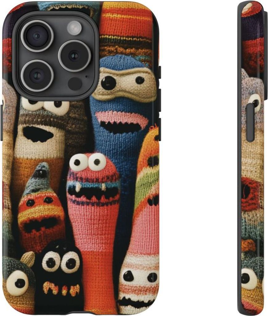 Bunte Strickmonster – Hülle Kompatibel mit iPhone 15 Pro