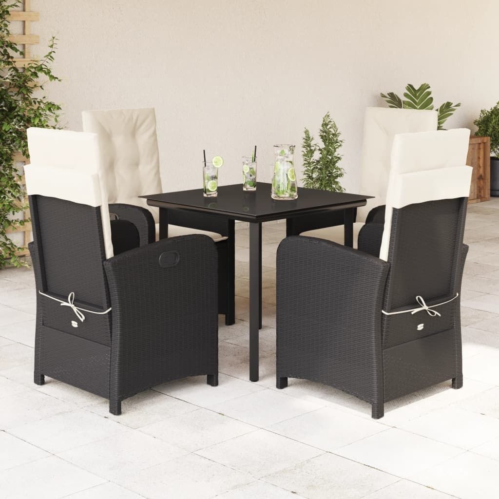 Maison Exclusive - 5-tlg. Garten-Essgruppe mit Kissen Schwarz Poly Rattan