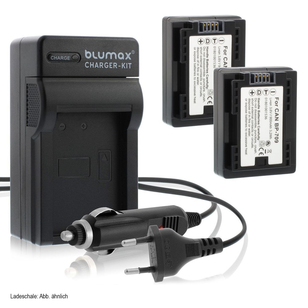 2x Akku + Lader für Canon BP-709 900 mAh (3,6V)