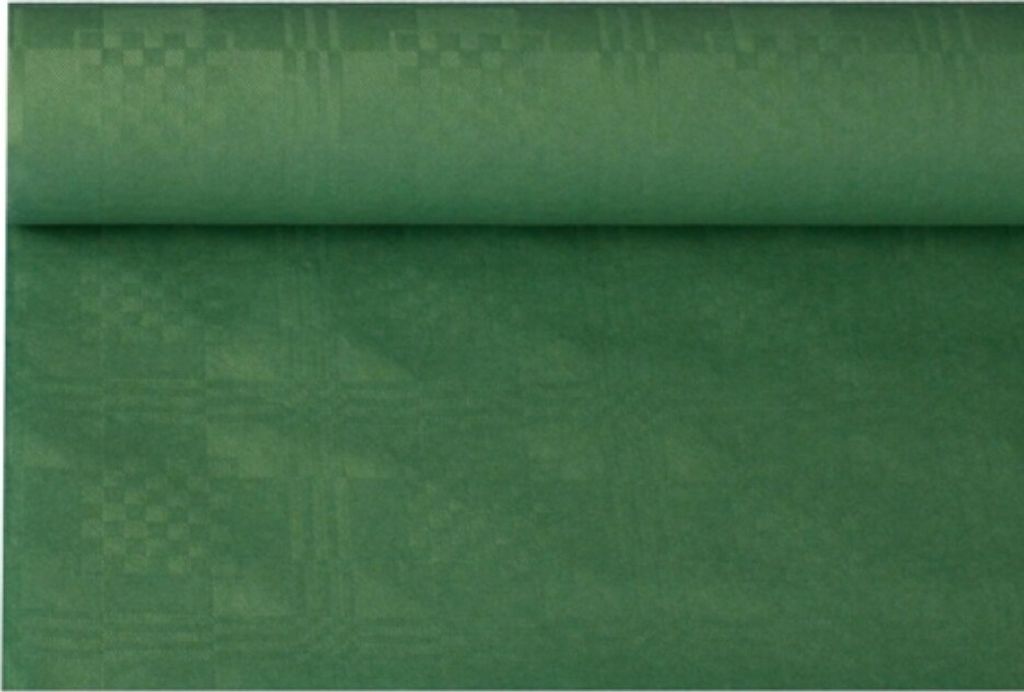 A roll of dark green damask tablecloth.