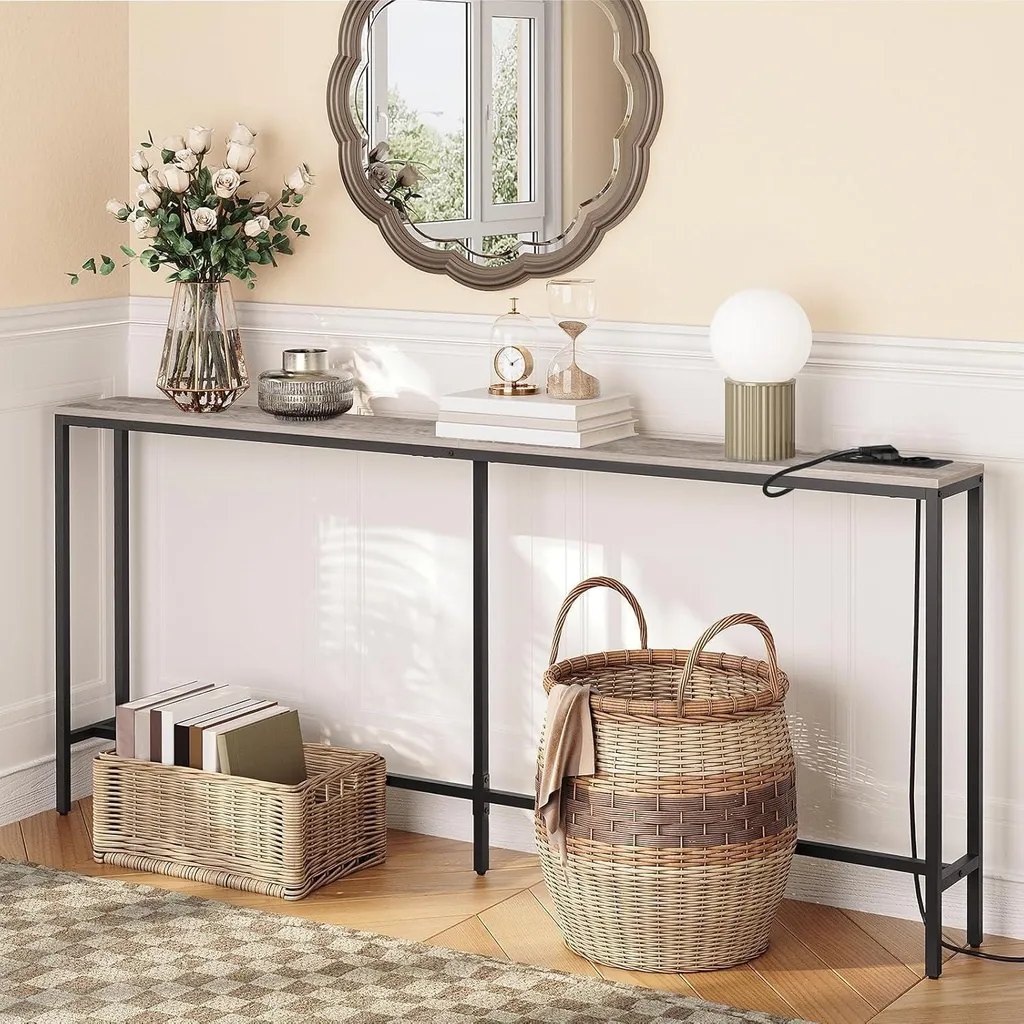 Console longue 200 cm pour salon avec recharge USB - Meuble Gain de place
