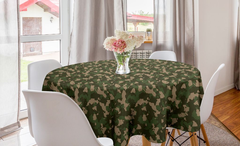 ABAKUHAUS Tarnen Runde Tischdecke, Dschungelsumpf Camo Art, Kreis Tischdecke Abdeckung für Esszimmer Küche Dekoration, 150 cm, Olivgrün Multicolor