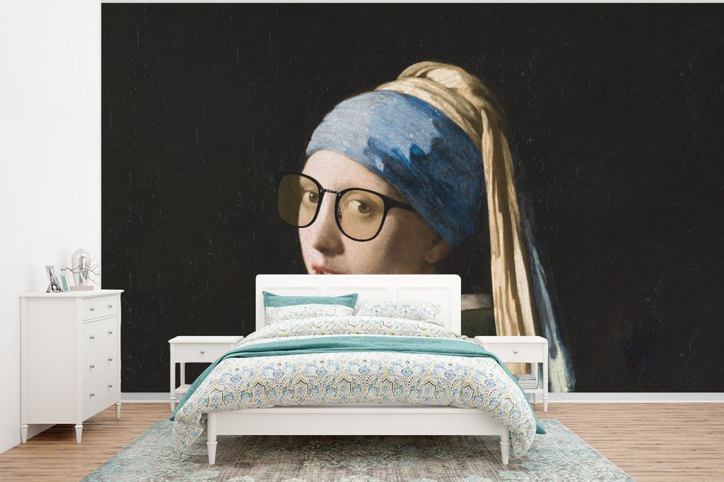 MuchoWow Fototapete für Wohnzimmer oder Schlafzimmer Wandtapete Vinyl Motivtapete Das Mädchen mit dem Perlenohrring - Johannes Vermeer - Brille...