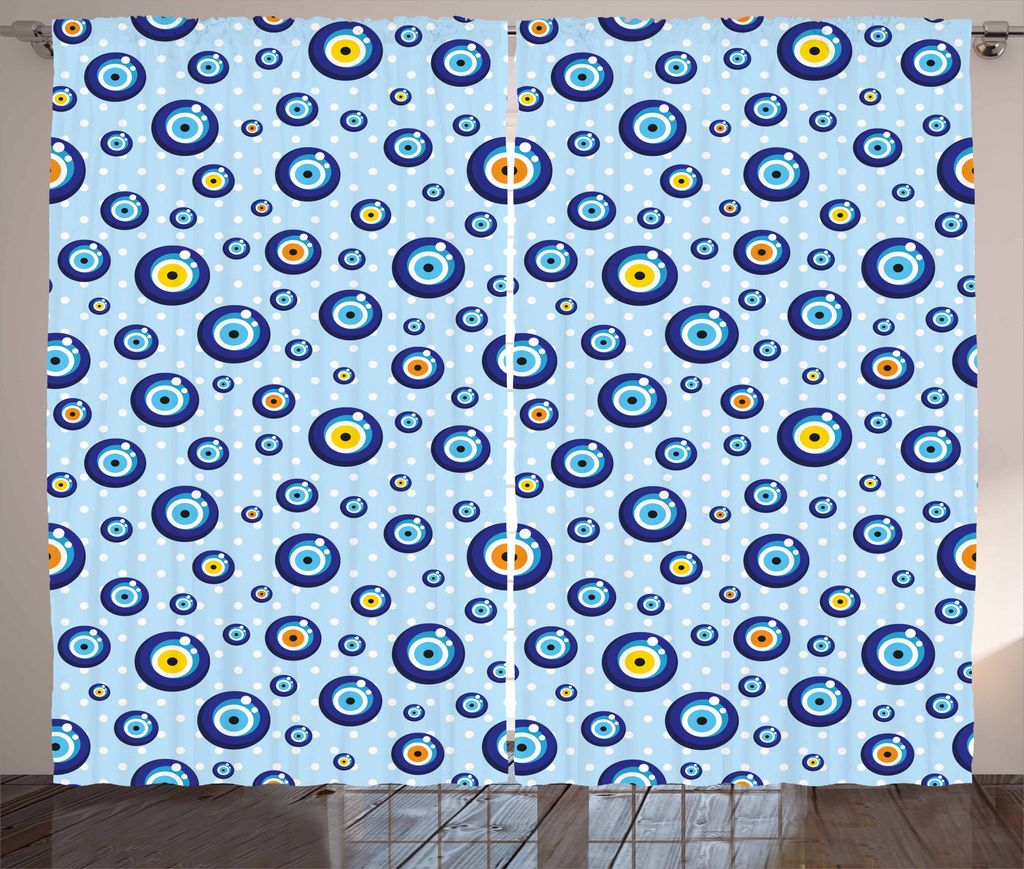 ABAKUHAUS Evil Eye Rustikaler Vorhang, Schutzzeichen Kinder, Wohnzimmer Universalband Gardinen mit Schlaufen und Haken, 280 x 225 cm, Mehrfarbig