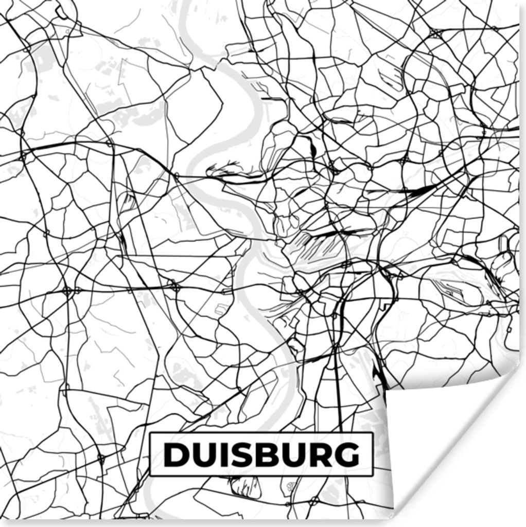 MuchoWow Poster Duisburg - Karte - Stadtplan 75x75 cm - Wand Dekoration