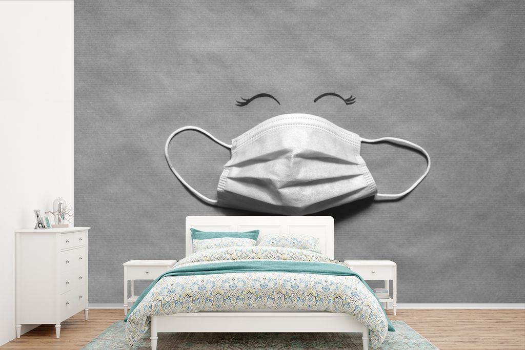 MuchoWow Fototapete für Wohnzimmer oder Schlafzimmer Wandtapete Vinyl Motivtapete Flachlegemaske - schwarz und weiß - 525x350 cm - Das Hintergr...