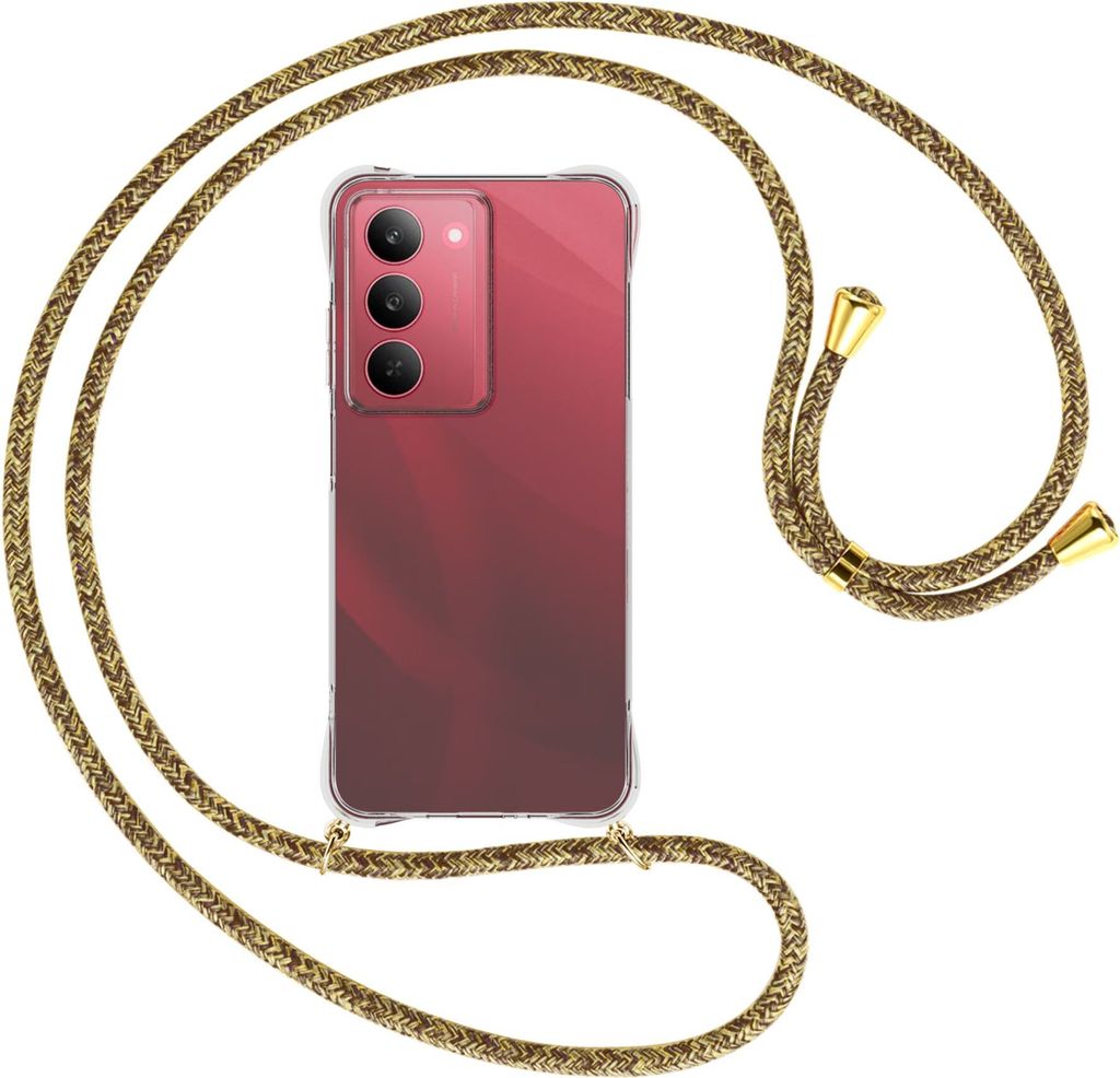 Handykette Backcover-Schutzhülle mit Band (Metall goldfarben) für Realme 14X 5G - braun+beige