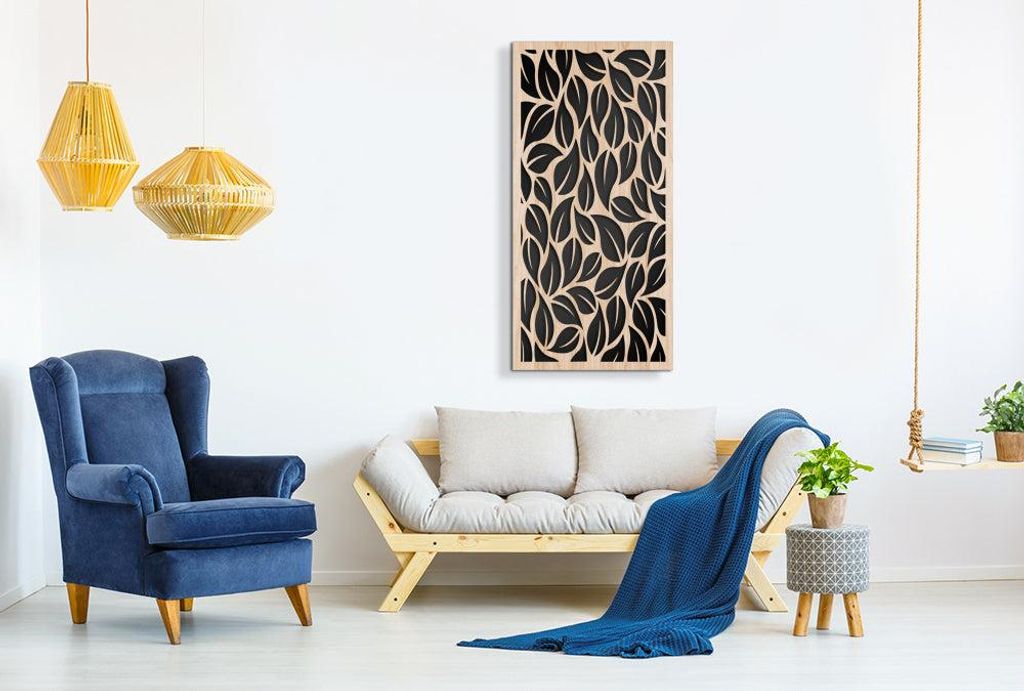 LEAVES – LASERCUT Wandbild aus Verbundmaterial Holz und PVC 70x140 cm
