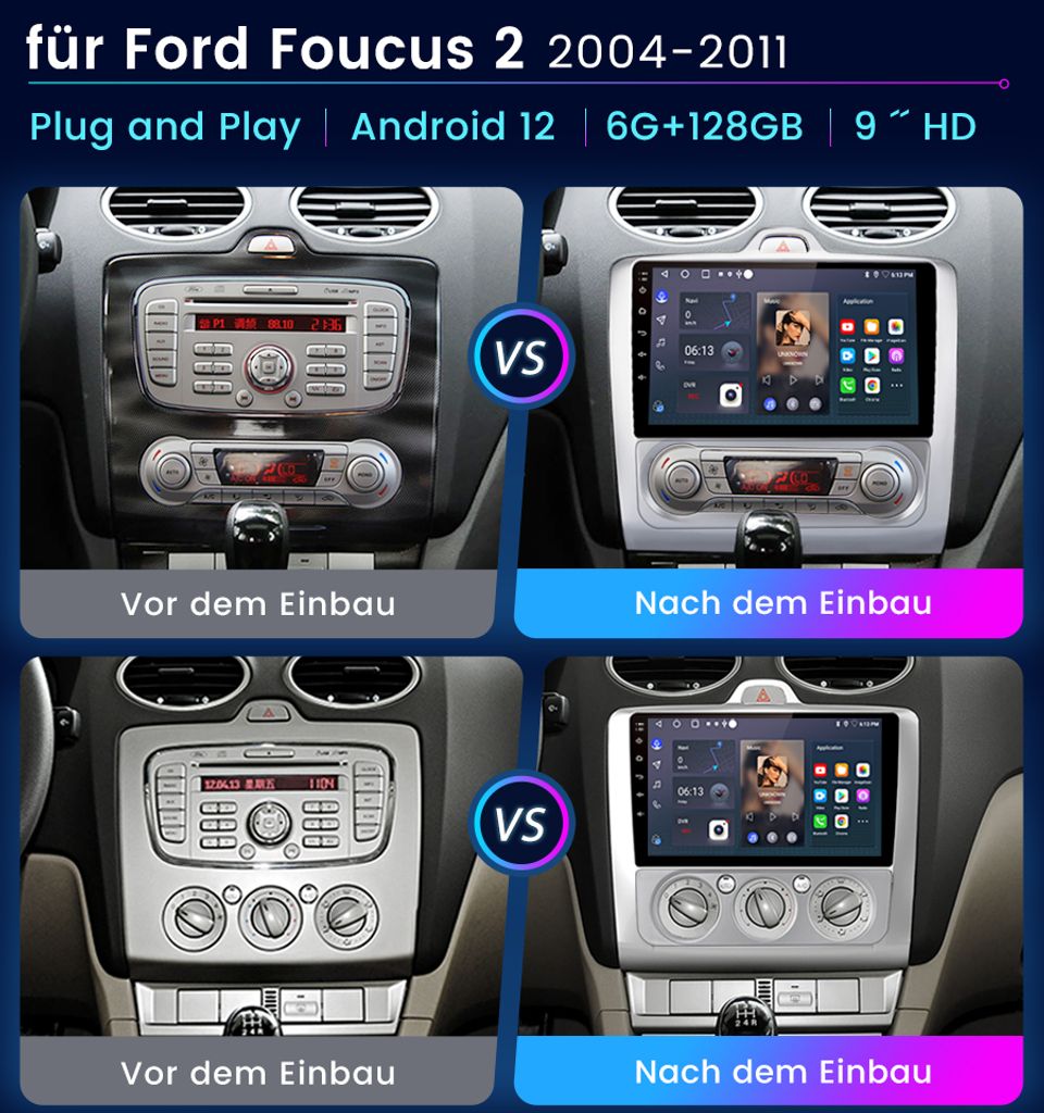 Android Autoradio Für Ford Focus II/Mondeo - 7 Zoll Mit CarPlay & Rückfahrkamera
