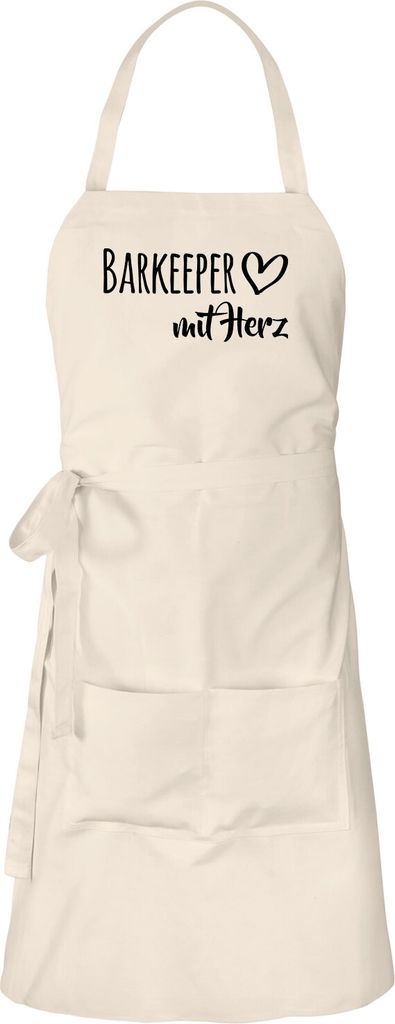 Huuraa Schürze Barkeeper mit Herz Natur mit Taschen Baumwolle Kochschürze Geschenkidee