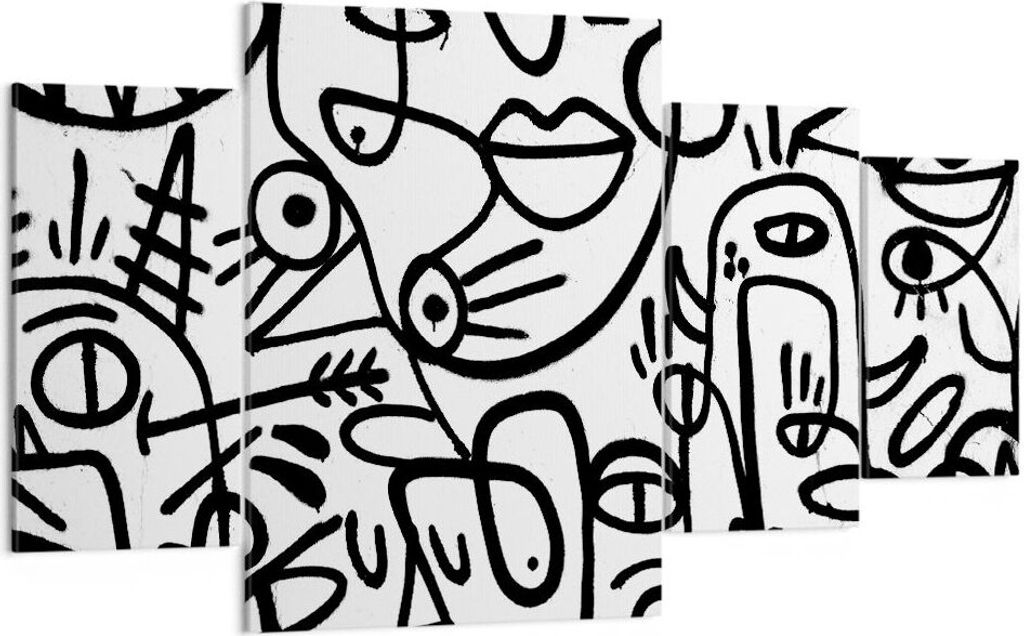 Bild auf Leinwand - Leinwandbild - 4 Teile - Zeichnen Cartoon Graffiti - 160x90cm - Wand Bild - Wanddeko - Wandbilder - Leinwanddruck - Bilder - Wa...