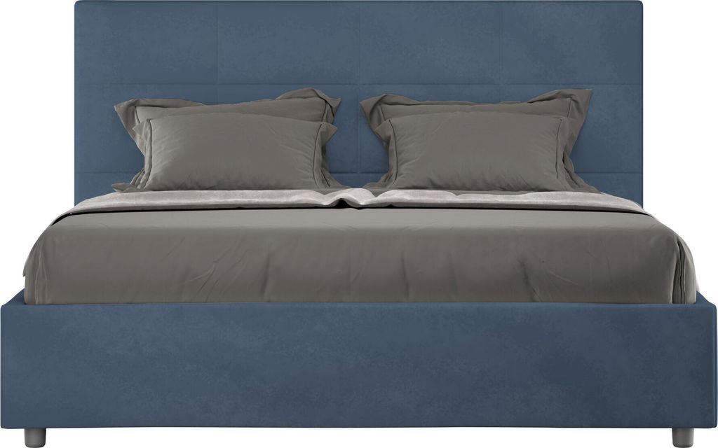 ITYHOME - Gepolstertes Bett mit Bettkasten 140x210 mit Mikrofaserbezug Blau Mika
