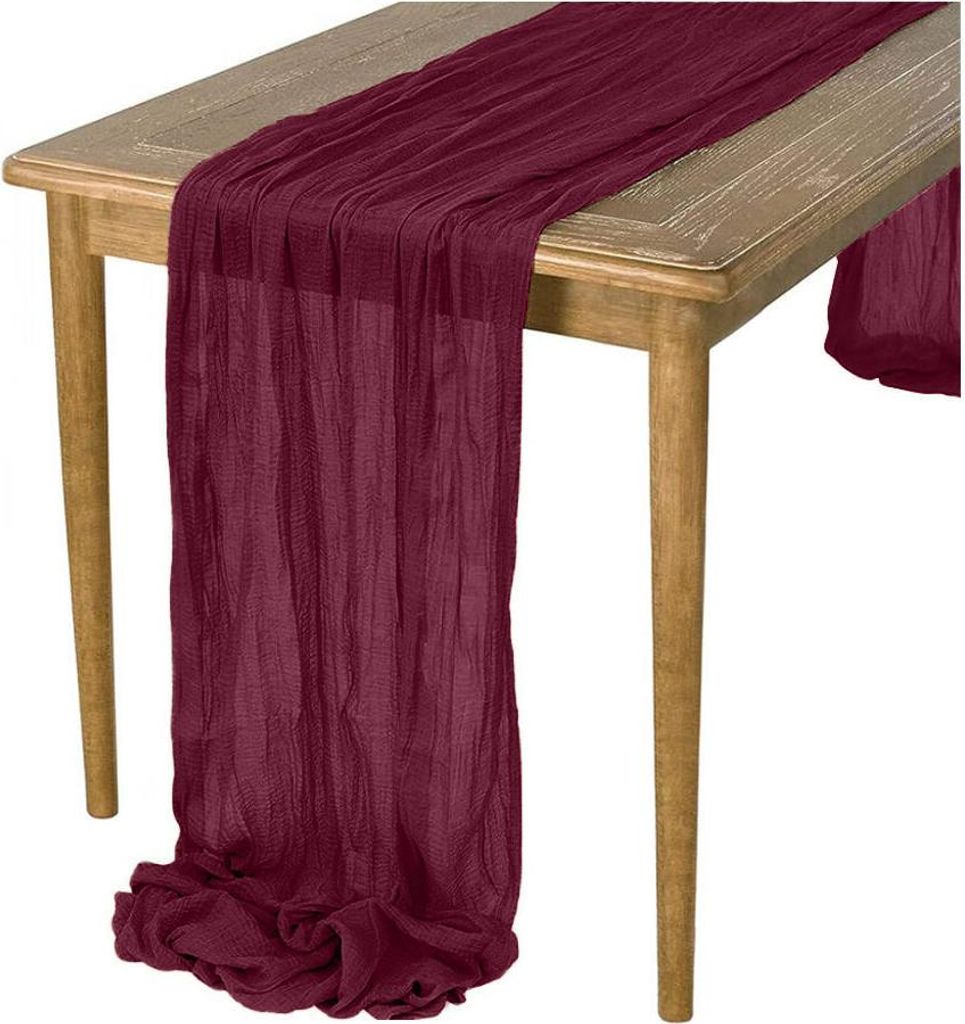 BOHO RUSTIC RED gerüschter Tischläufer für zarten Tisch 90x300 cm