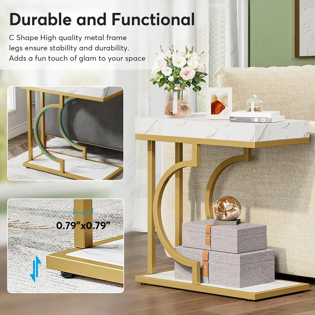 Table d'appoint peu encombrante - Solution gain de place blanche et dorée - 6