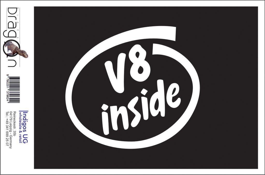 Aufkleber / Autoaufkleber - JDM / Die cut / Auto / OEM - V8 inside - 120x110 mm silber - Heckscheibe / Heckscheibenaufkleber