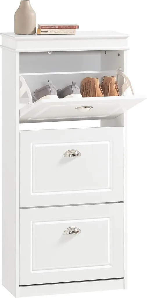 Rangement chaussures pour entrée étroite avec 3 tiroirs basculants blanc