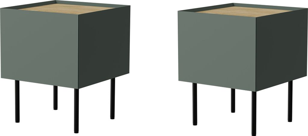 Furniture24 Nachttisch Fellini Sn Olive/Geölte Eiche Nachtschrank Nachtkästchen 2 Stk. Im Set