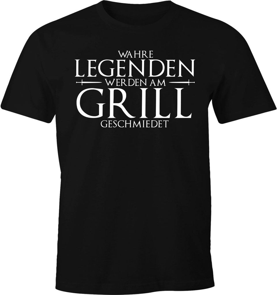 Herren T-Shirt Wahre Legenden werden am Grill geschmiedet Grillen BBQ Shirt Spruch Geschenk Männer Moonworks schwarz XXL