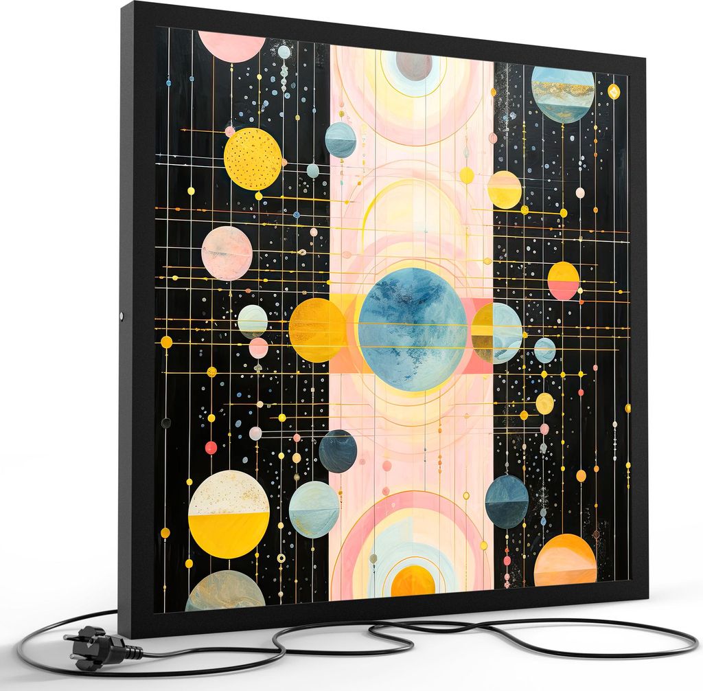 DEQORI LED-Bild & Lampe 60x60 cm Schwarz 'Symphonie der Planeten' Leuchtbild LED Leuchte