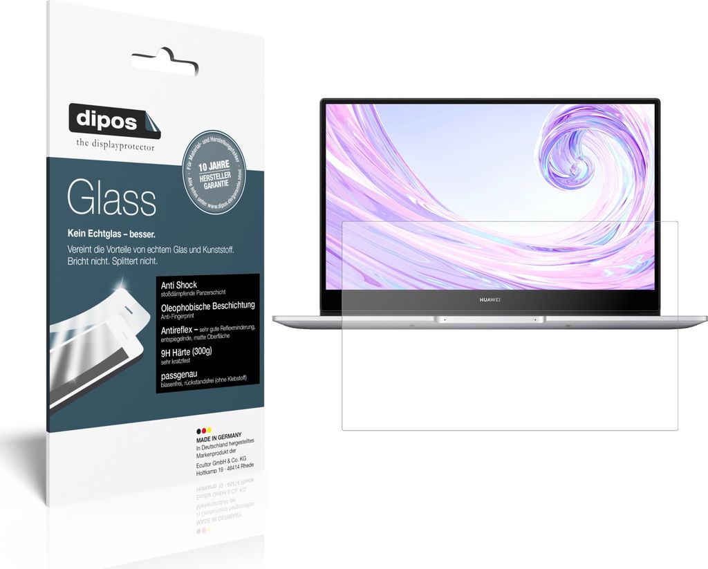 2x Schutzfolie für Huawei MateBook D14 matt - Anti-Shock 9H Folie dipos Glass Kunststoffglas