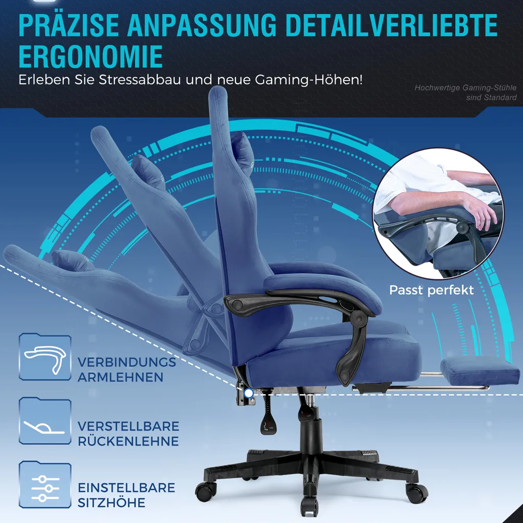 Fauteuil de Bureau Ergonomique et Chaise Gaming avec Repose-Pieds Gris - 2