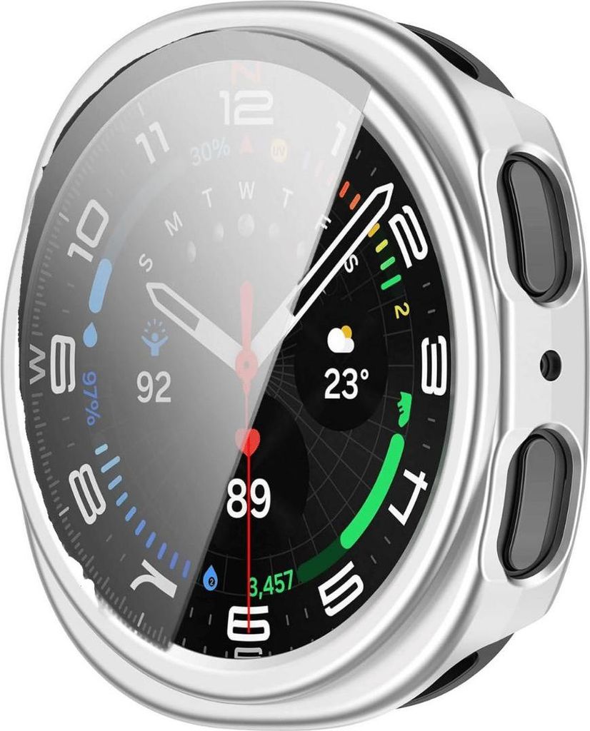 Schutzhülle für Samsung Galaxy Watch 8 40mm / 44mm Schutzglas Panzerfolie Display Case 40mm Silber