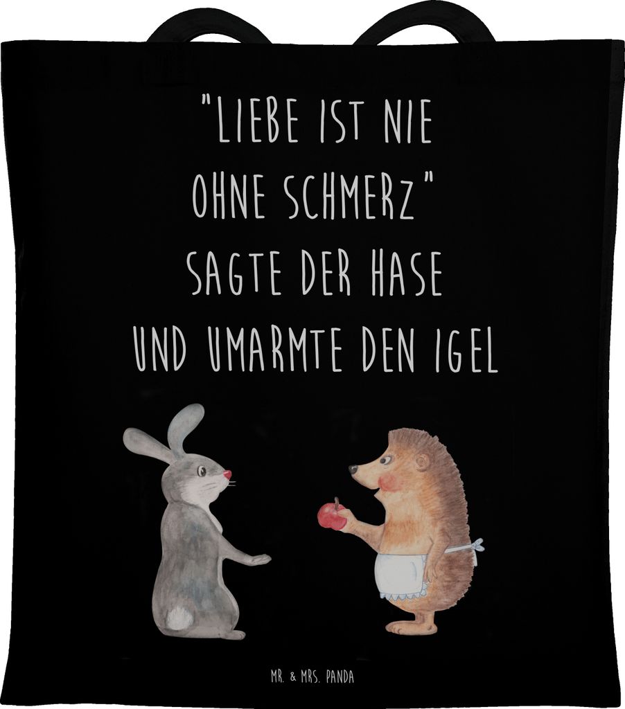 Mr. & Mrs. Panda Jutebeutel Hase Igel - Schwarz - Geschenk, Produktbild 