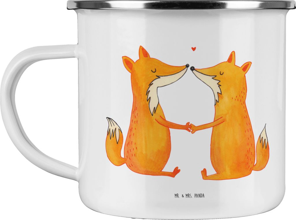 Mr. & Mrs. Panda Emaille Tasse Füchse Liebe - Weiß - Geschenk, Freundin, Fuchs, Haferl, Pott, Kaffeepott, Ehefrau, Campingtasse, Teetasse