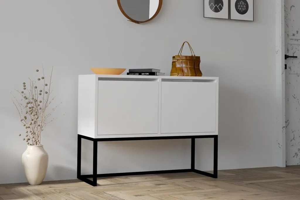 Buffet bas blanc Zermat pour salon moderne - Rangement 90x70x34 cm