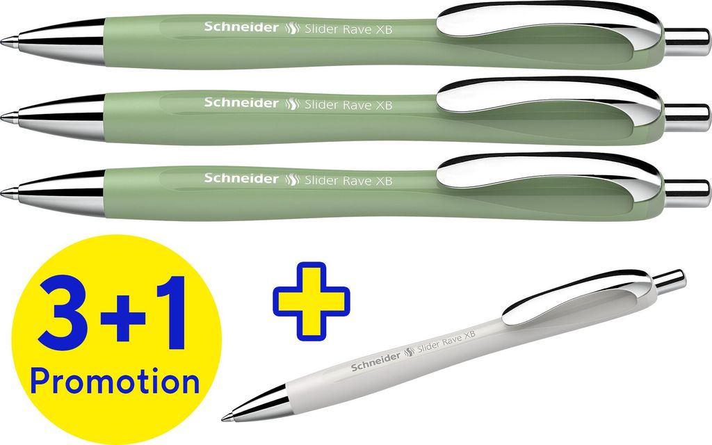 Schneider AG Slider Rave, Clip, Stick-Kugelschreiber, Nachfüllbar, Blau, 4 Stück(e), Extradick