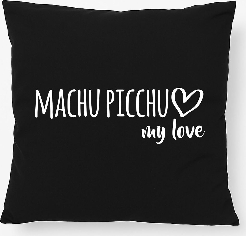Huuraa Kissen Machu Picchu my love 40x40cm mit Füllung Black Baumwolle Dekokissen Geschenkidee