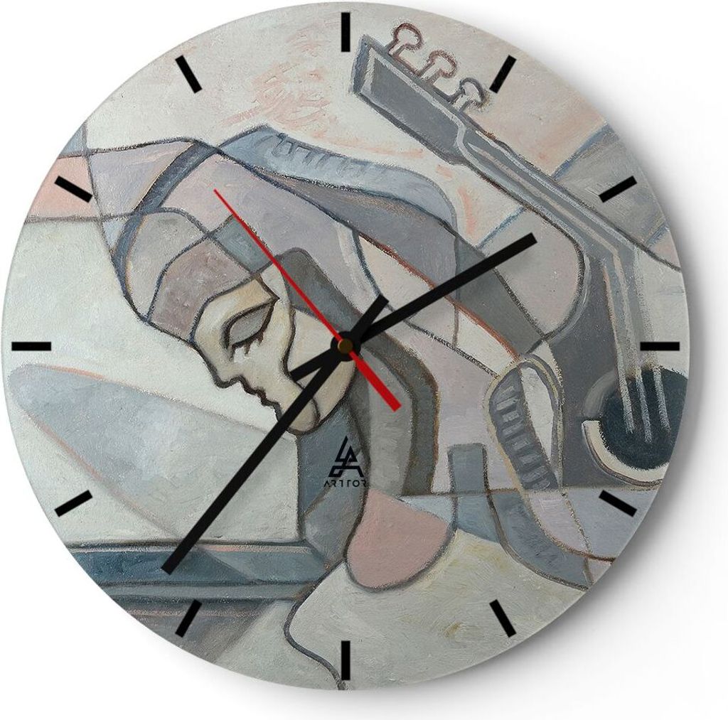 Wanduhr - Rund - Glasuhr - Abstraktion modern - 30x30cm - Schleichendes Uhrwerk - Lautlos - zum Aufhängen bereit - Dekoration Modern - Wanddekorat...