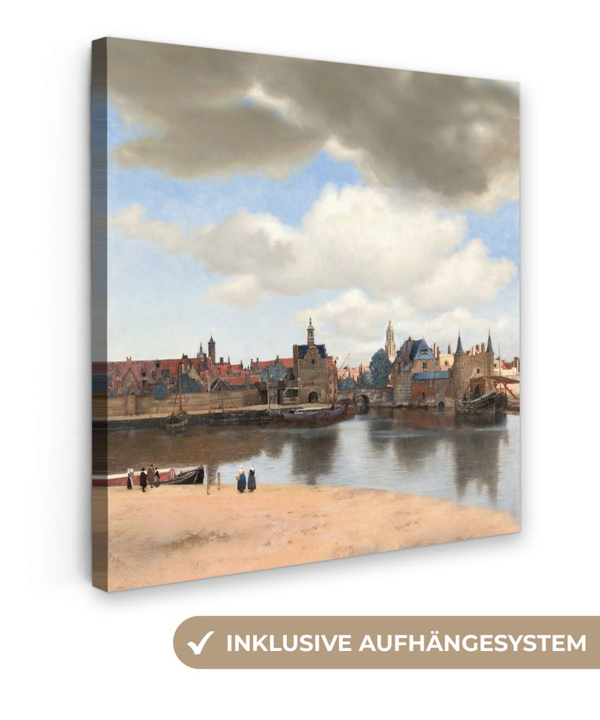 MuchoWow - Leinwandbilder - Ansicht von Delft - Gemälde von Johannes Vermeer, Wandbild, Wanddeko Bilder Wohnzimmer, 50x50 cm