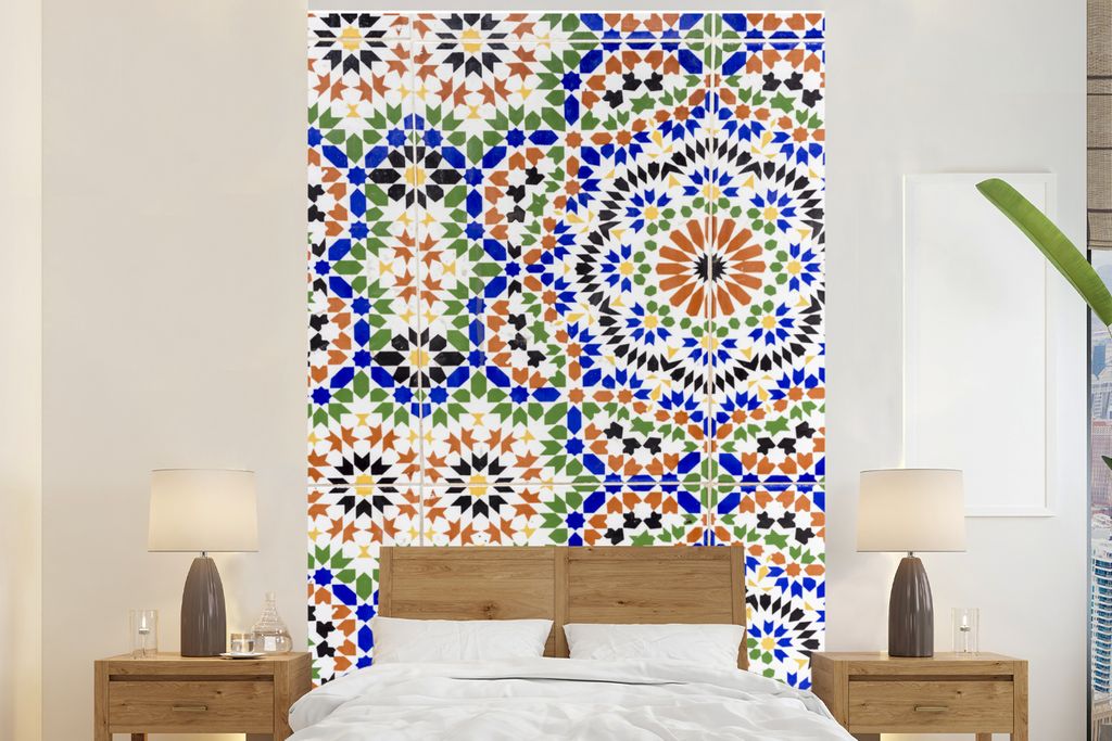 MuchoWow Fototapete für Wohnzimmer oder Schlafzimmer Wandtapete Vinyl Motivtapete Ein Mosaikdetail mit vielen verschiedenen Formen - 160x240 cm ...