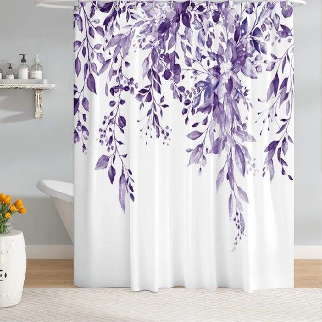Rideau de douche anti-moisissure en textile motif fleurs élégant
