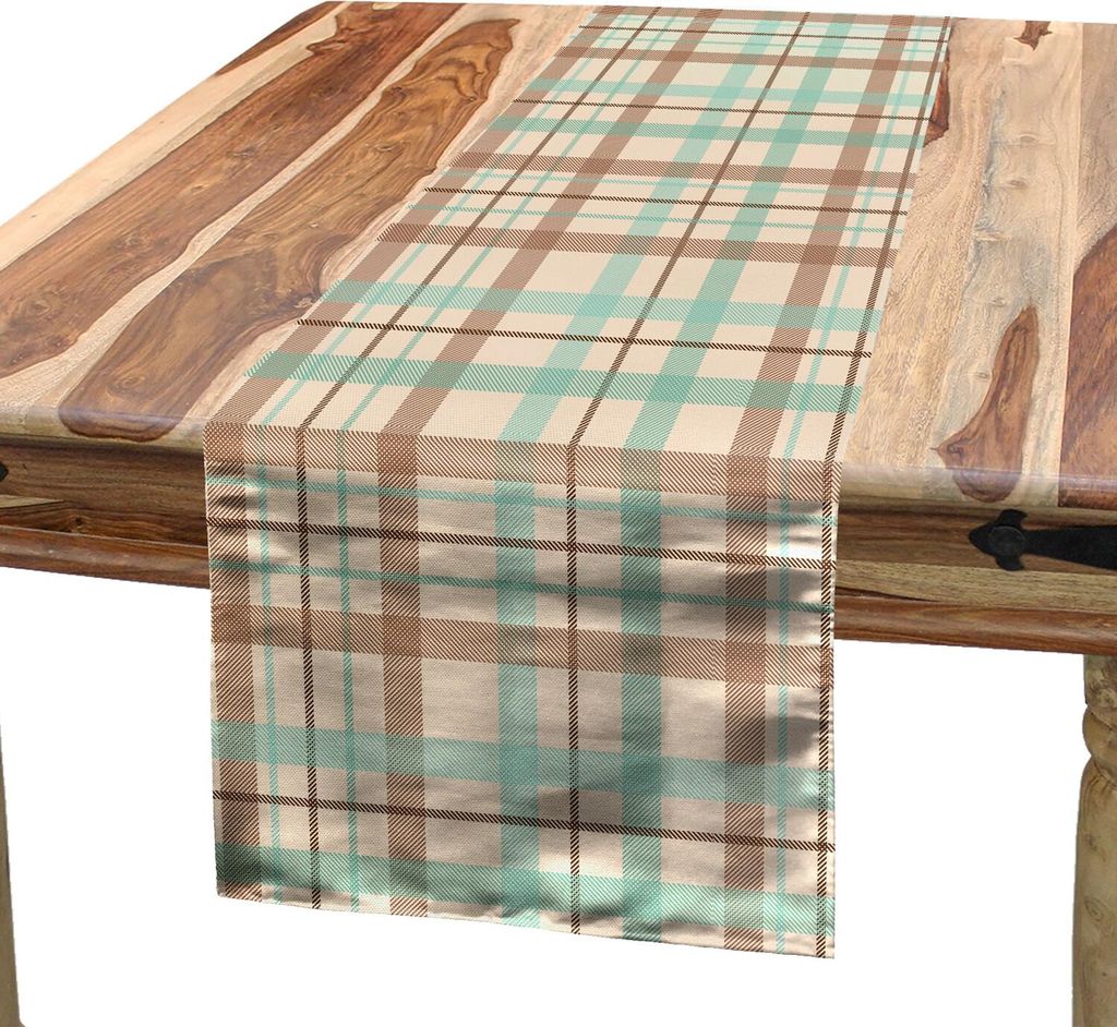ABAKUHAUS Abstrakt Tischläufer, Tartan-Motiv-schottische Mode datierte traditionelles ethnisches Volksdesign, 40 x 180 cm, Mint Green Beige Umber