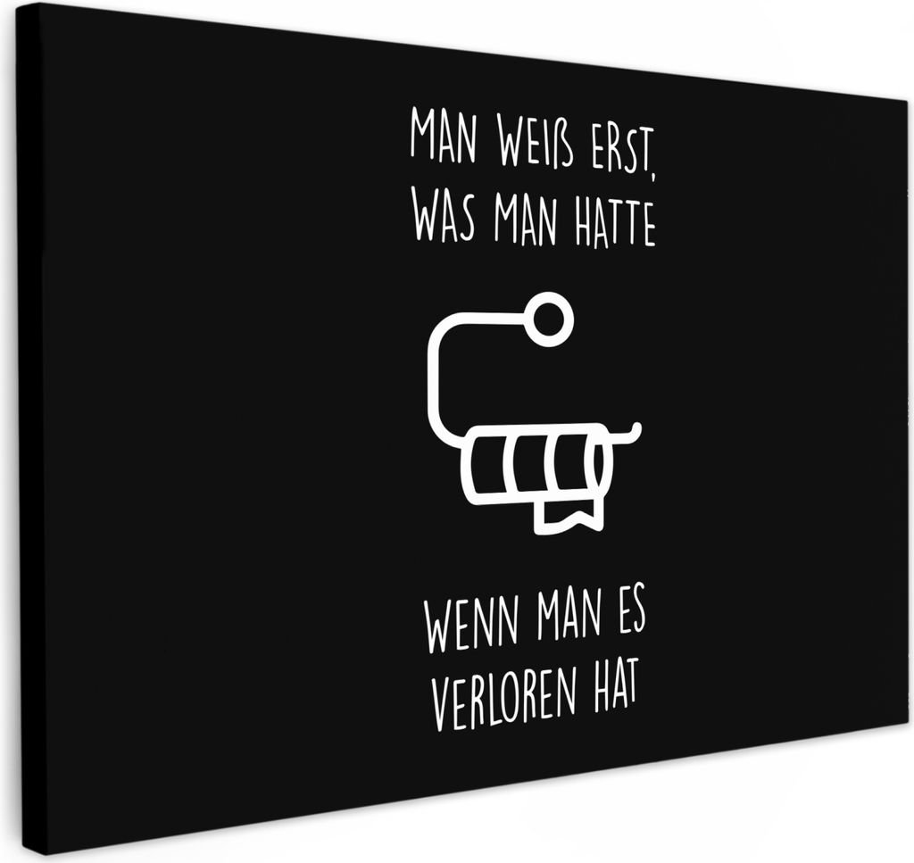 MuchoWow - Leinwandbilder - Zitate - Toilettenpapier - Schwarz - Humor, Wandbild, Wanddeko Bilder Wohnzimmer, 60x40 cm