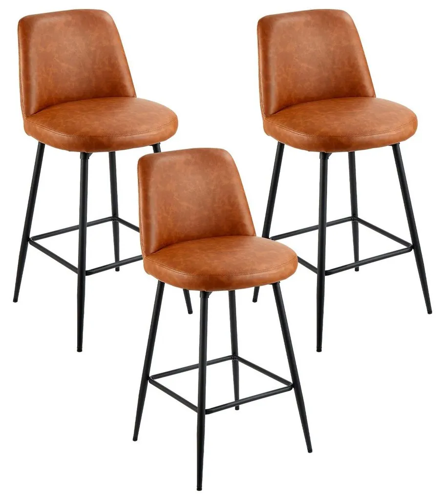Tabourets de bar pivotants 69 cm avec dossier en similicuir marron x3