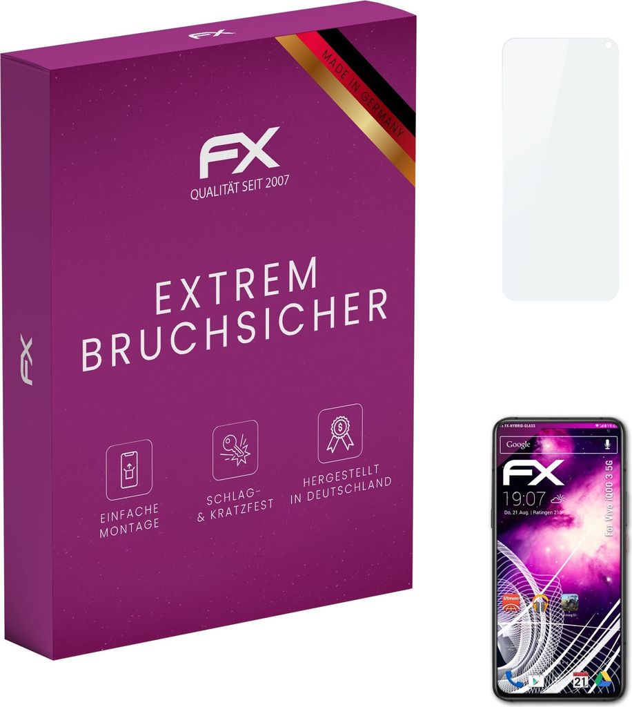 atFoliX FX-Hybrid-Glass Displayfolie kompatibel mit Vivo iQOO 3 5G Glasfolie