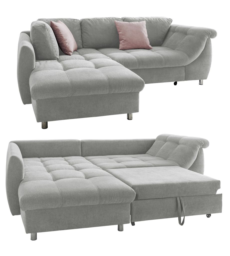 Ecksofa Schlafcouch L-Garnitur ausziehbar Ottomane links Mikrofaser in Grau / 17004