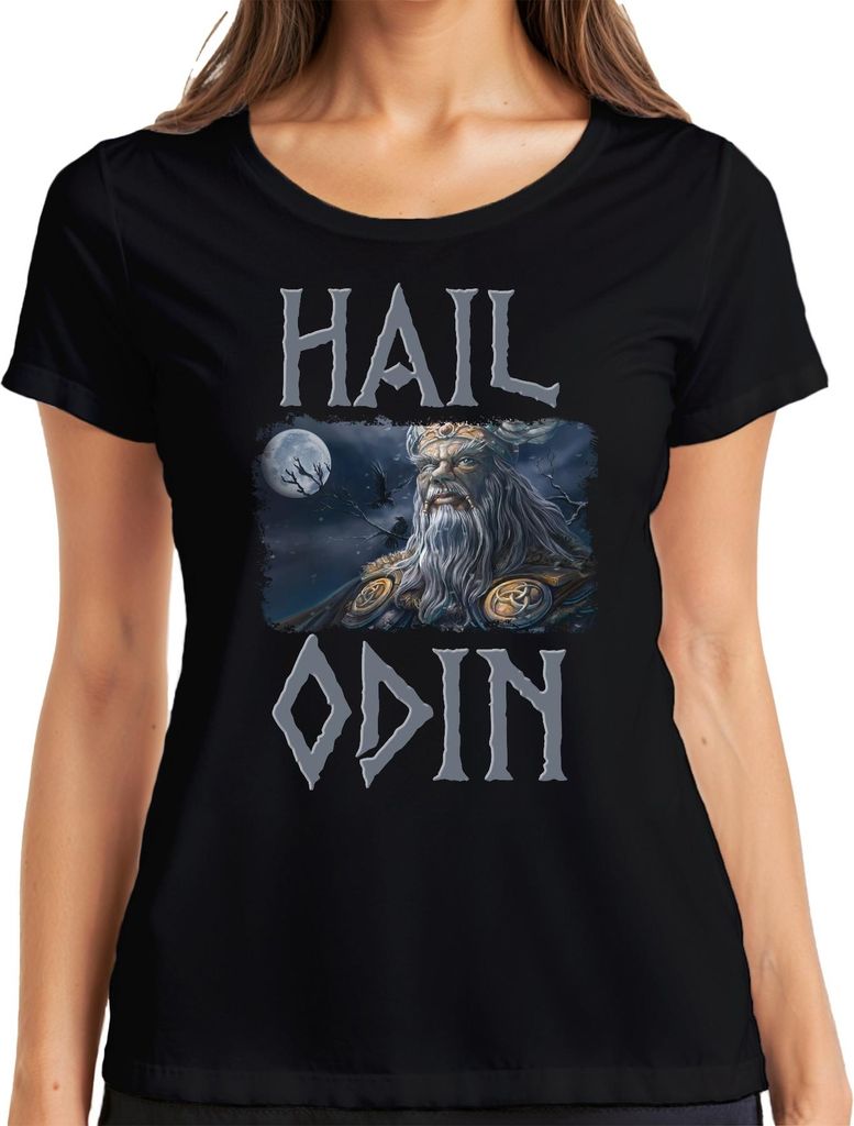 Wikinger Asgard Odin Hail Odin Nordische Mythologie Raben Runen Damen T-Shirt, Schwarz, 3XL