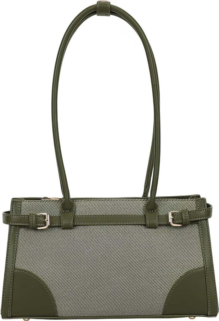 Gallantry, Schultertasche Amarante mit Steppnähten und Ziergürtel, Grün