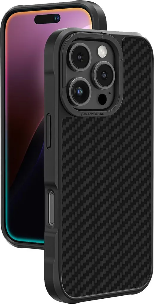 Custodia blindata Amazingthing Titan Max con fibra aramidica 1500D per Iphone 16 Pro - Nero